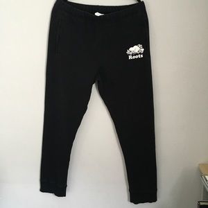 ROOTS Cotton Blend Slim Cuff Elastic/drawstring Waist Black Sweatpants Men’s L